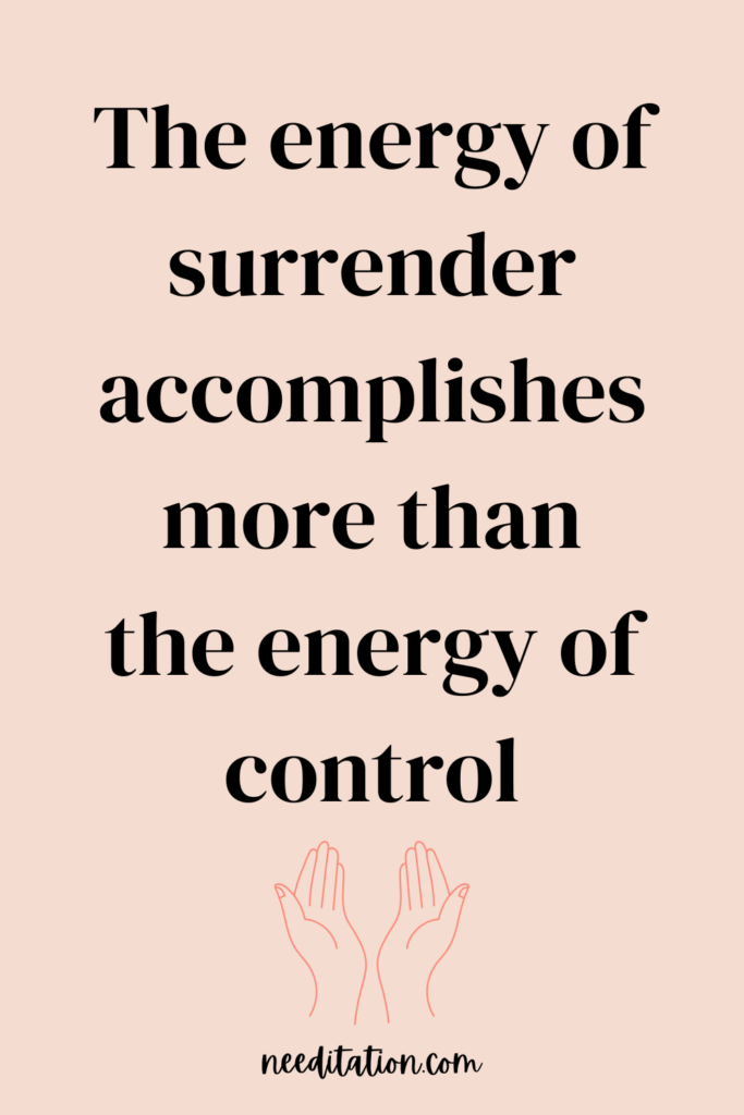 an affirmation about surrender with an outline of two hands offered up in prayer to the universe surrendering the outcome.