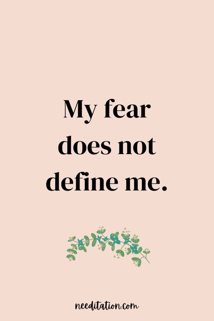 Visual representation of empowerment: A green leaf adorned with the words 'My fear does not define me.' This affirmation serves as a reminder to rise above social anxiety and embrace inner strength. 